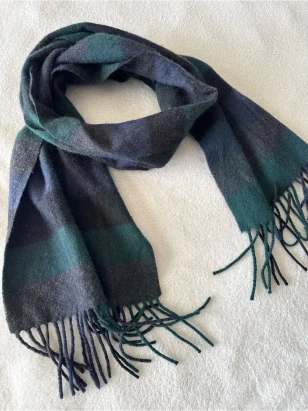 Club Room Cashmere Scarf Green Blue Plaid Fringe Soft Luxury Winter Cozy Fall